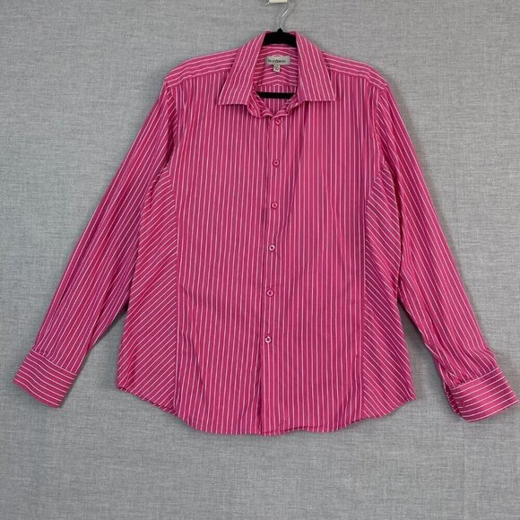 le chateau Button Up Long Sleeve Shirt Pink Stripes Sz XL Little Stretchy - Picture 1 of 7